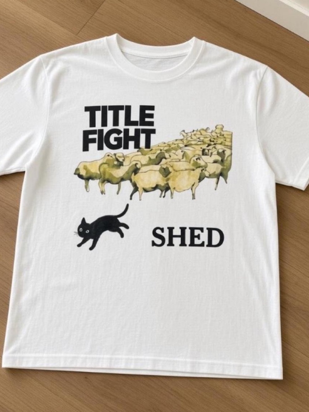 White Graphic Tee with Sheep and Cat Print
